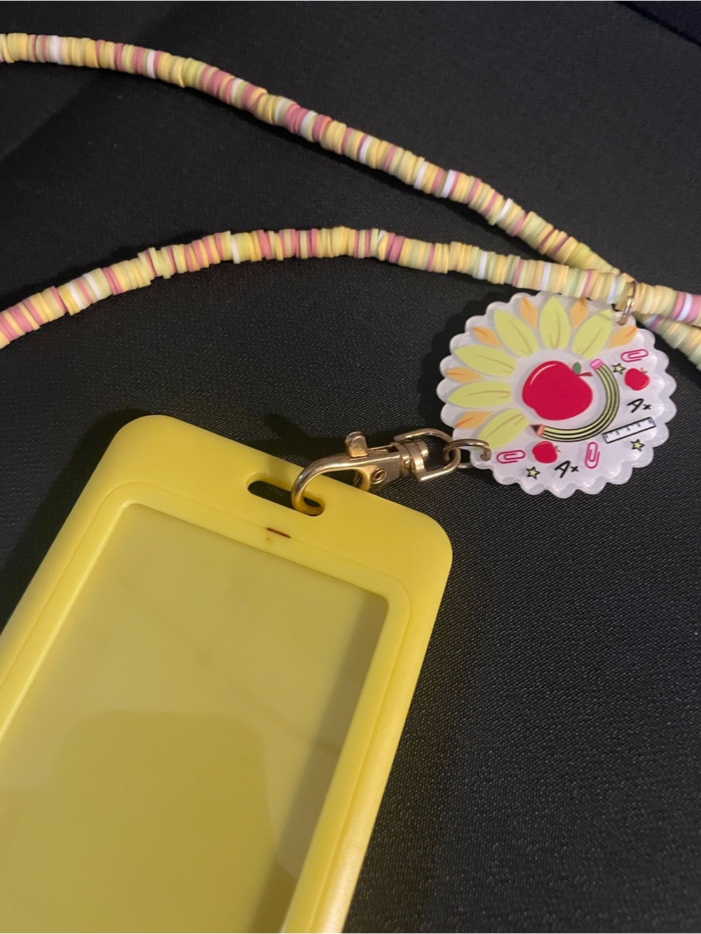 Yellow Protective Phone Case with Beaded Lanyard and Charm